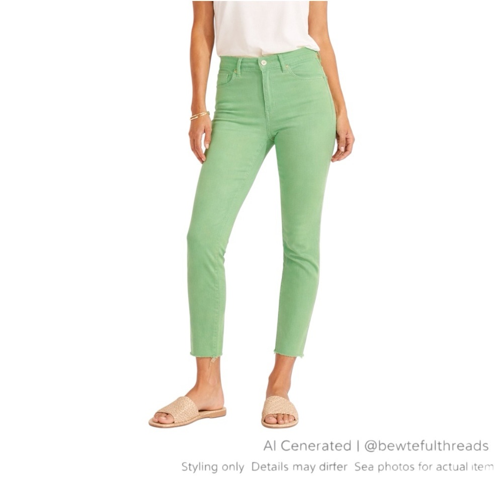 FDJ Olivia 16 Mojito Green Slim Ankle Jeans Raw Hem Stretch